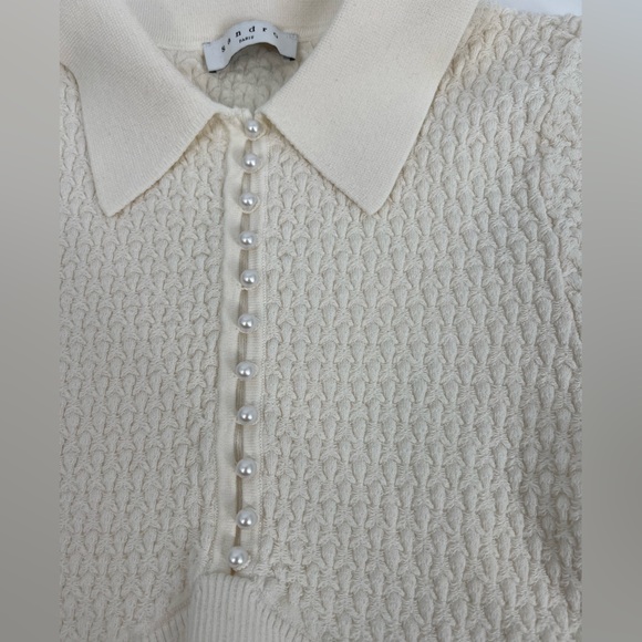 Sandro Cream Esmia knitted polo top with pearl front size 3 / large - Picture 5 of 7